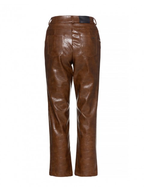 MIX AND MATCH Kendra Croco Pants Taupe Κροκό Καφέ Παντελόνι